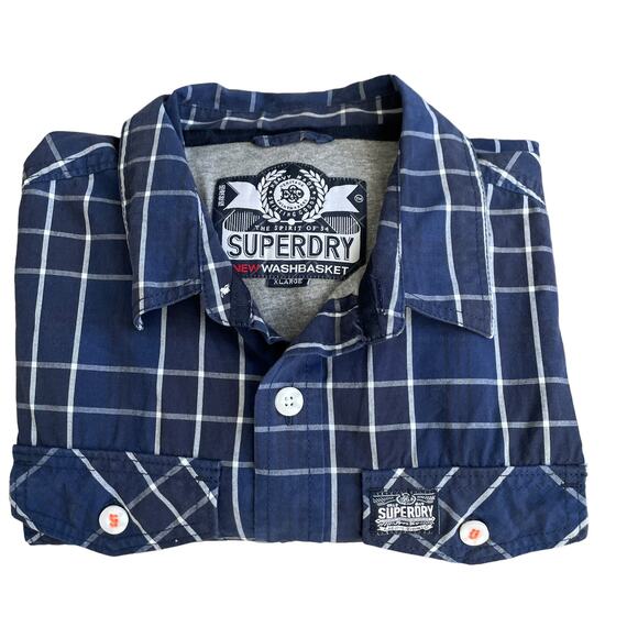 SUPERDRY Washbasket Long Sleeve Shirt Jacket Navy Blue Check Lined Size XLarge - Picture 15 of 16